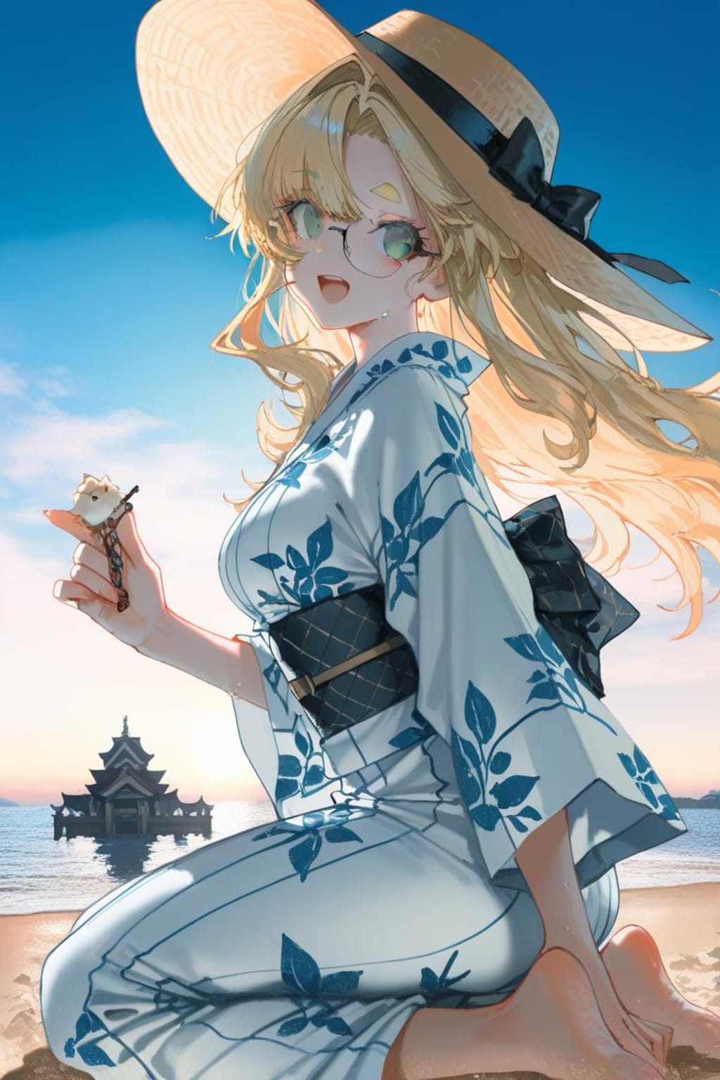 浴衣で渚