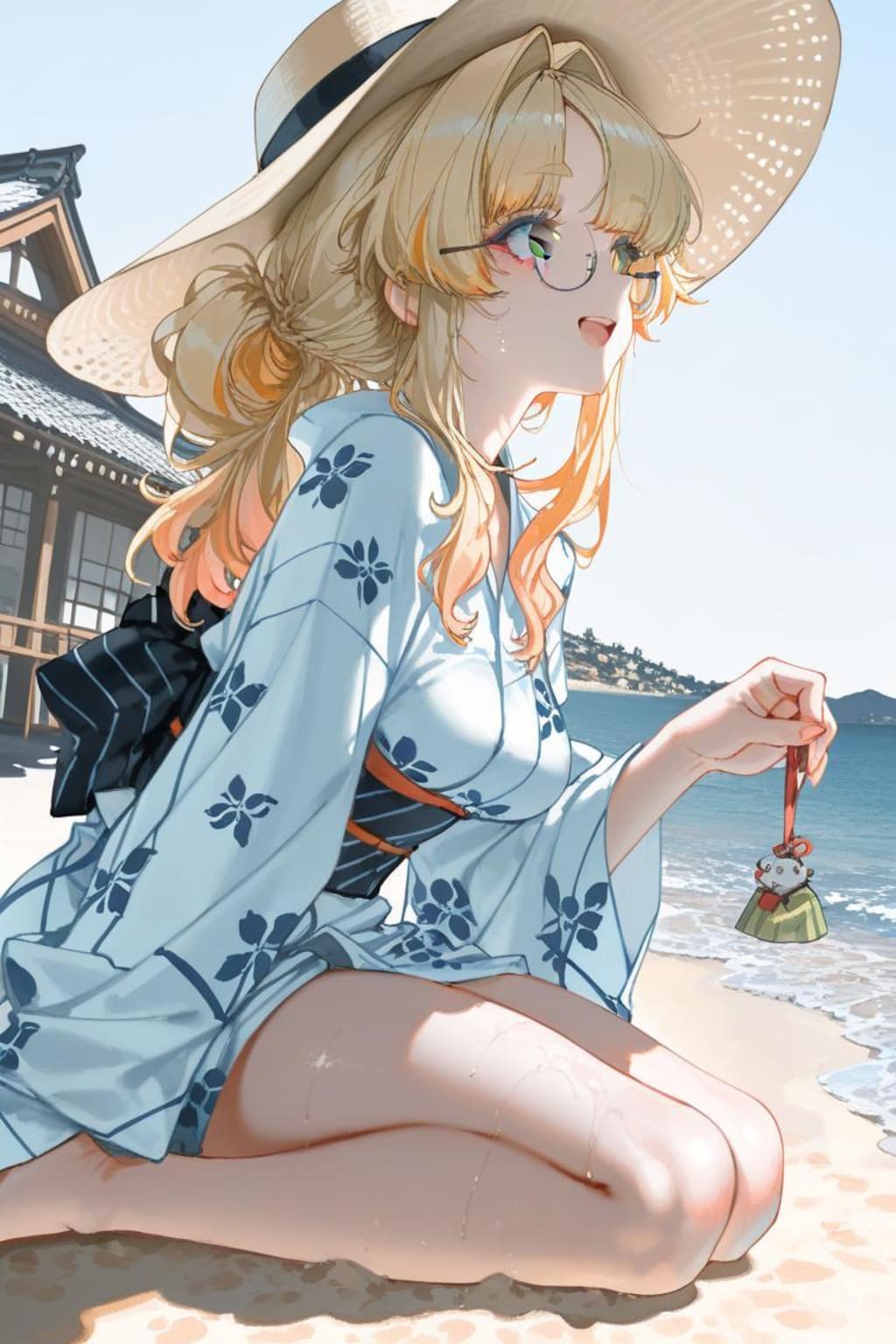 浴衣で渚