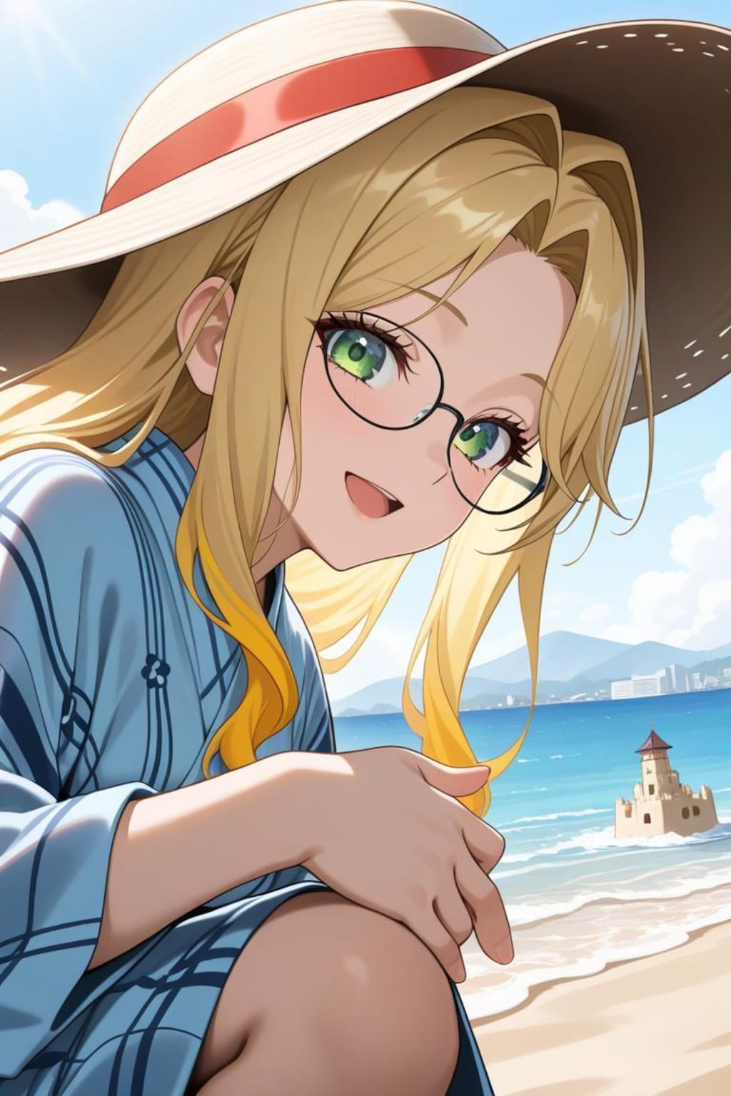 浴衣で渚