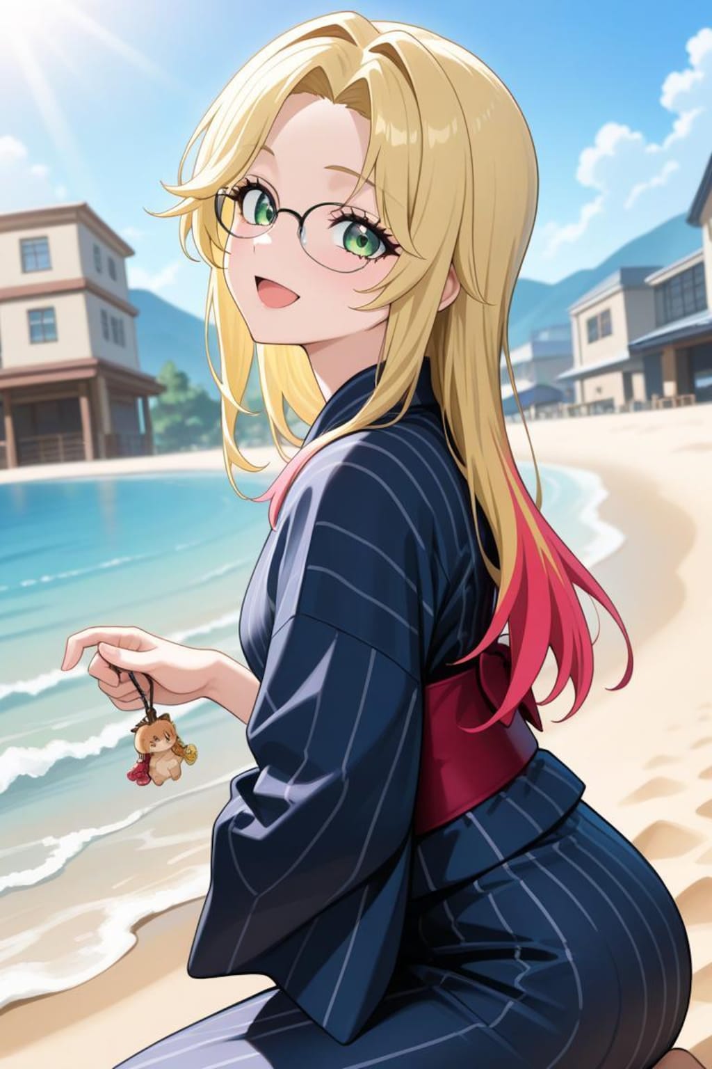 浴衣で渚