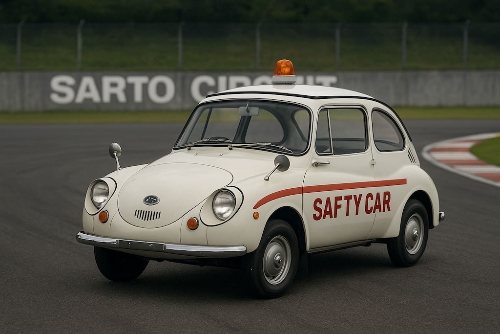 スバル360セーフティーカー　背景はサルトサーキット