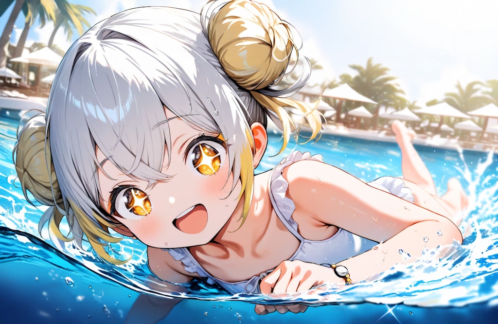 プールで大はしゃぎ
