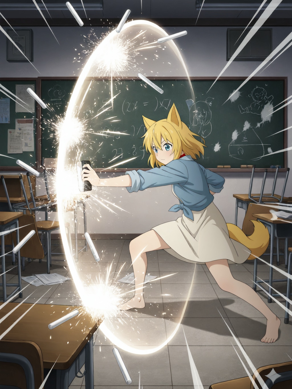 黒板消しからシールドを展開するという見た目は派手だが実際は飛んでくるチョークしか防げないめちゃくちゃ限定的な異能に目覚めたのでせめて文化…