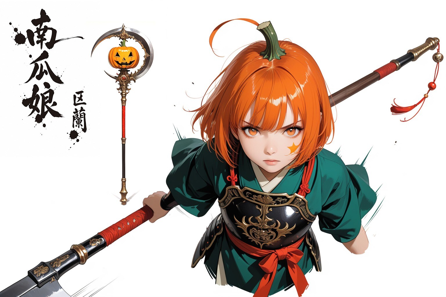 シン・南瓜三国志 - 区蘭の乱「天下無双の南瓜娘（かぼちゃむすめ）、区蘭（クラン）の力、とくと見よ！」- Arrangement | の人気AIイラスト・グラビア