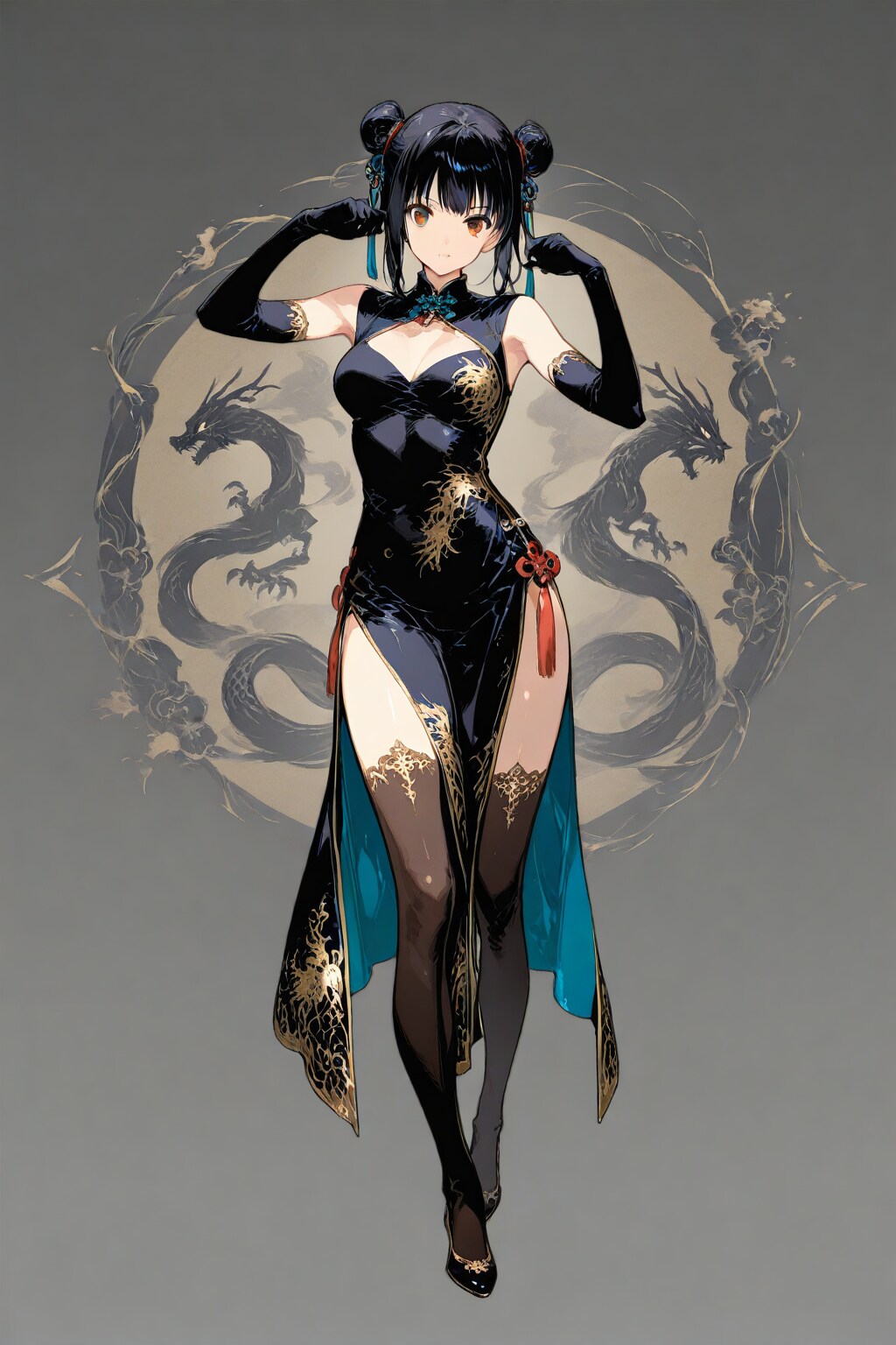 黒いチャイナドレスの美少女