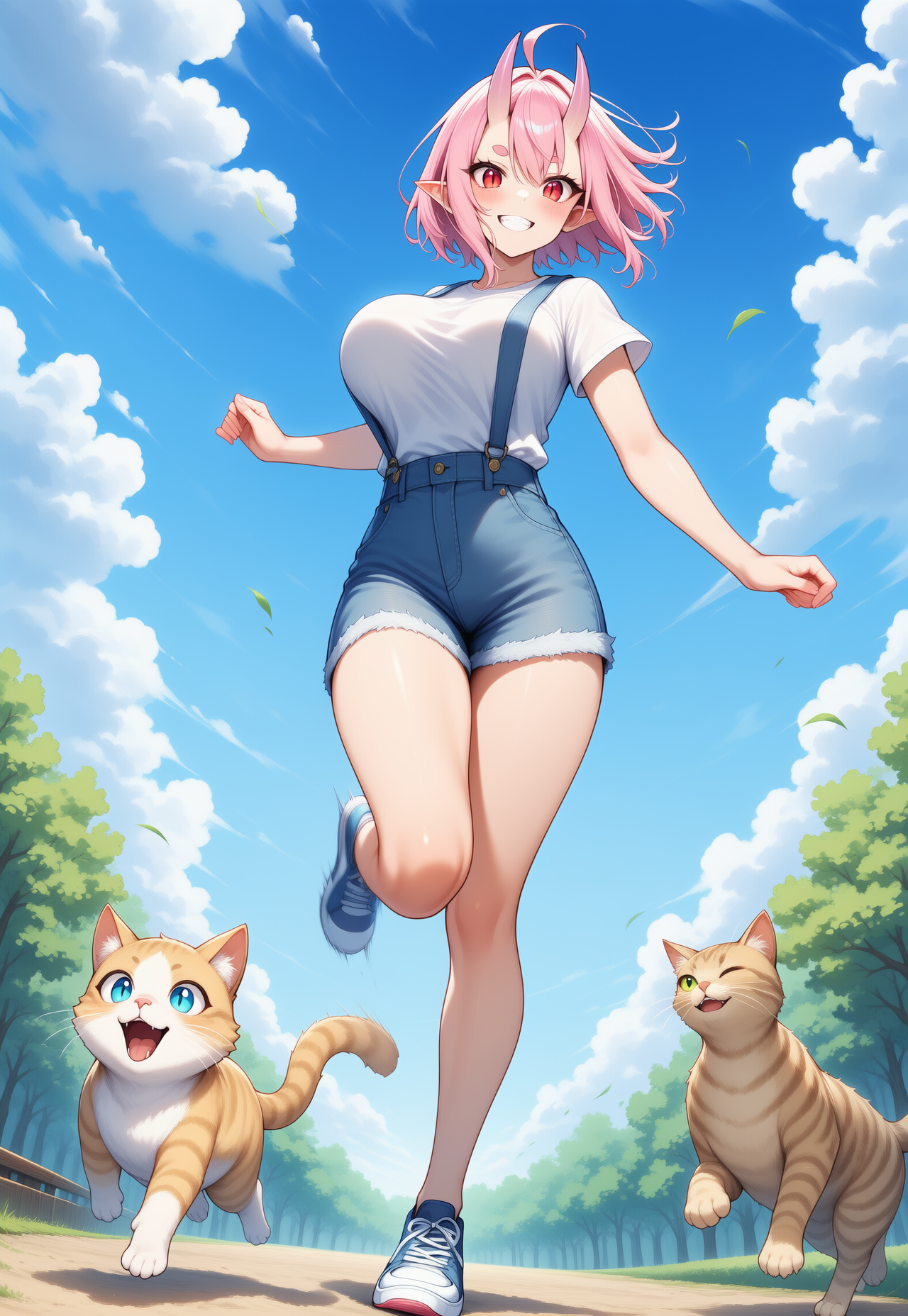 希里花　猫と追いかけっこ