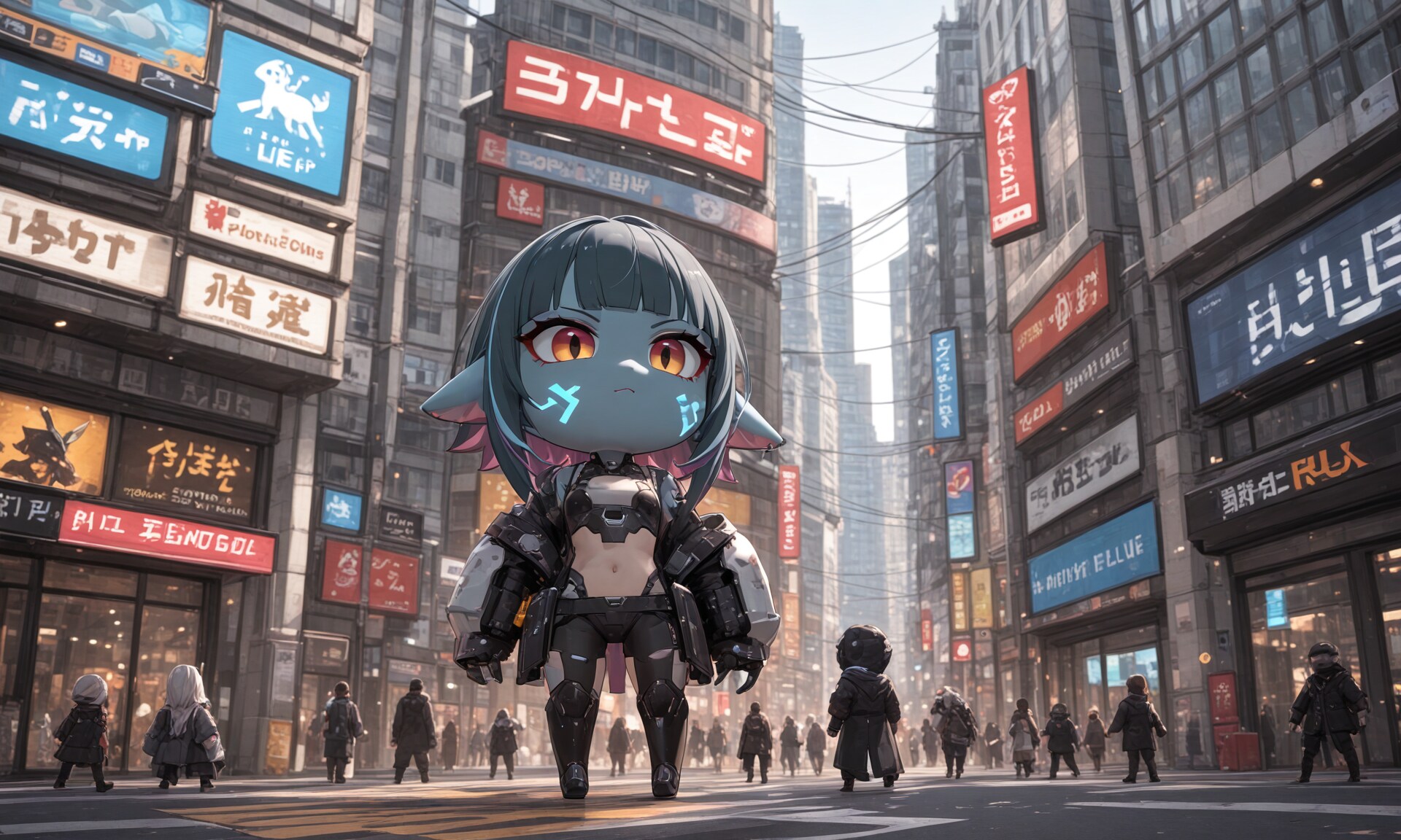 241004 「サイバーパンク世界のサイバーシティに蠢くメガネ金属chibi生命体と賢者モードの石」？ | の人気AIイラスト・グラビア