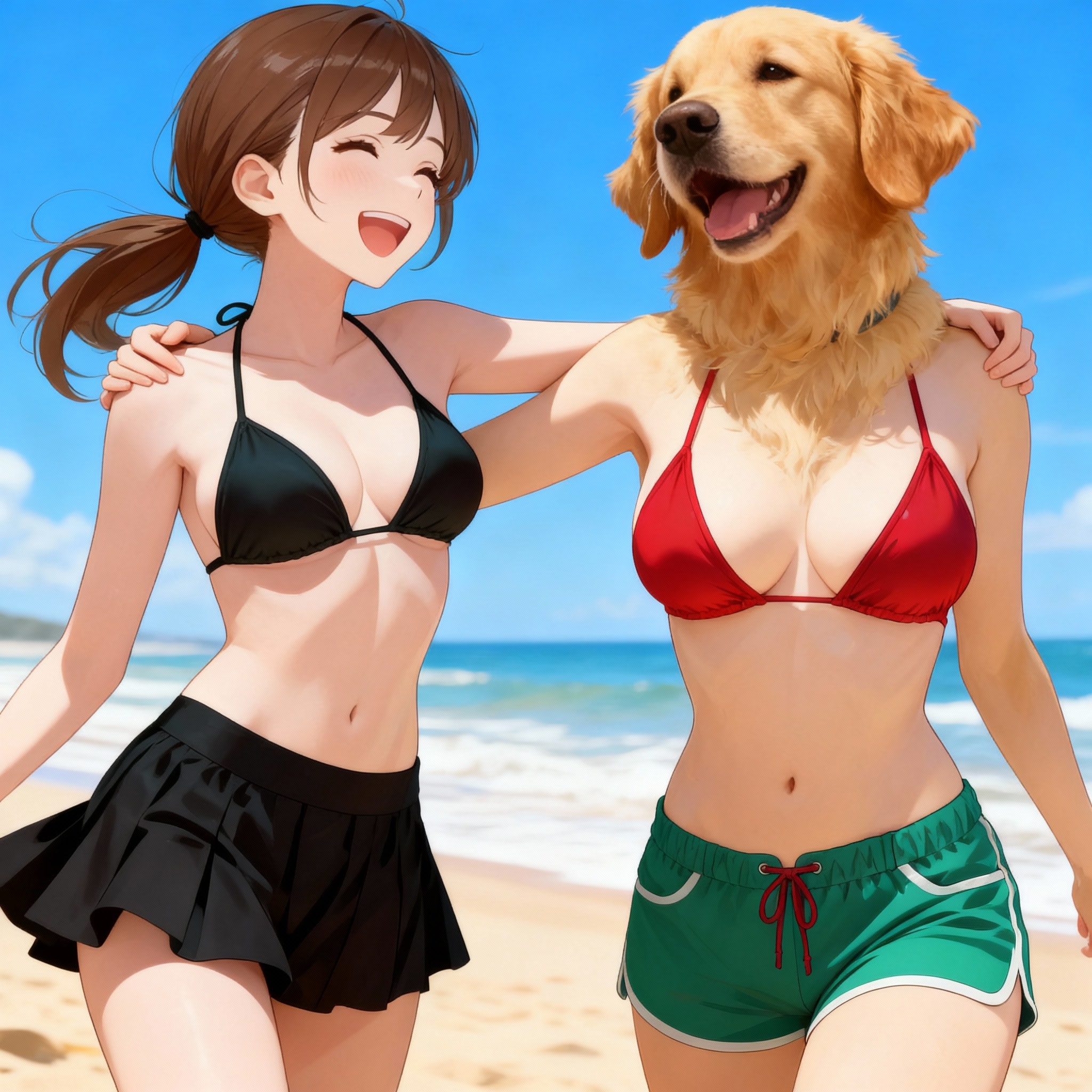 絵海｢湖夏～✨｣ 湖夏？｢ワンッ、ワンッ！｣ (ちち生Seedream4.0のテスト)