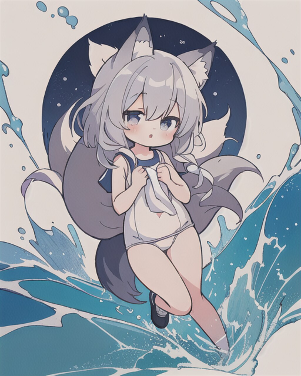 白スクの狐耳の女の子