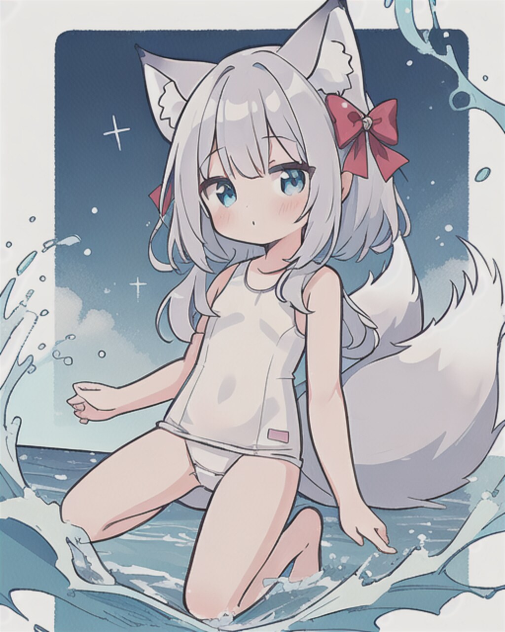 白スクの狐耳の女の子