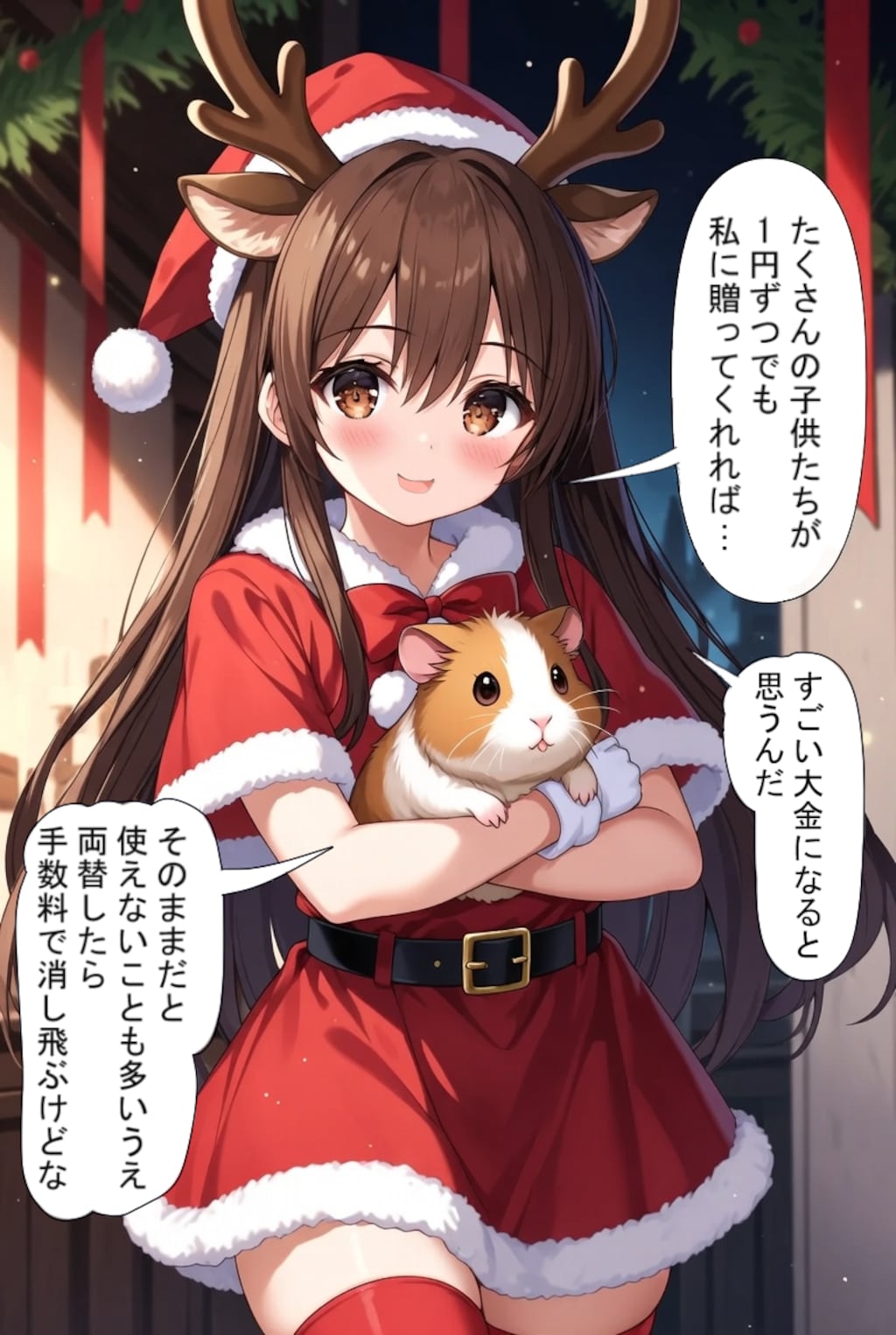 プレゼント配りを終えた後その疲れからかよくわからないことを言い始めたサンタコス系女子とモルモット