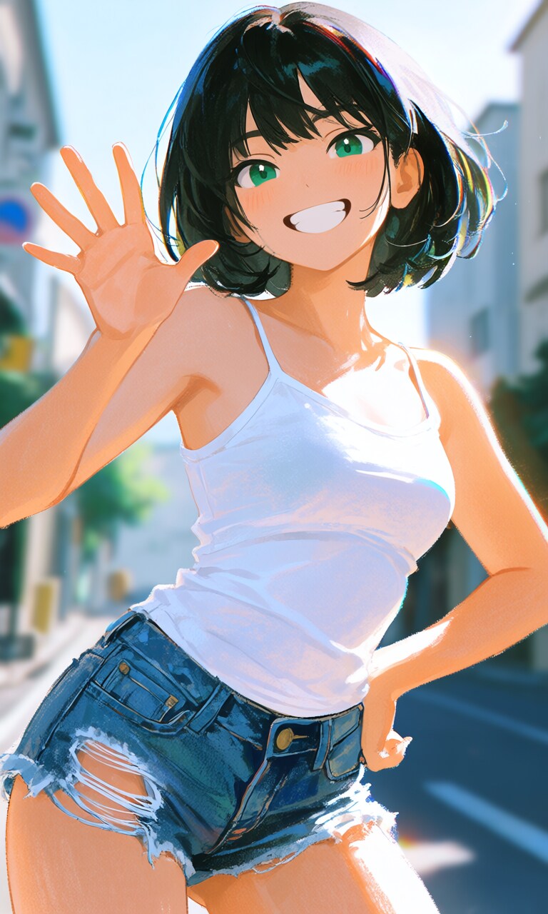 黒髪ホットパンツ