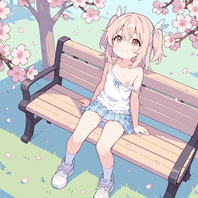 桜を見ながらベンチで休憩