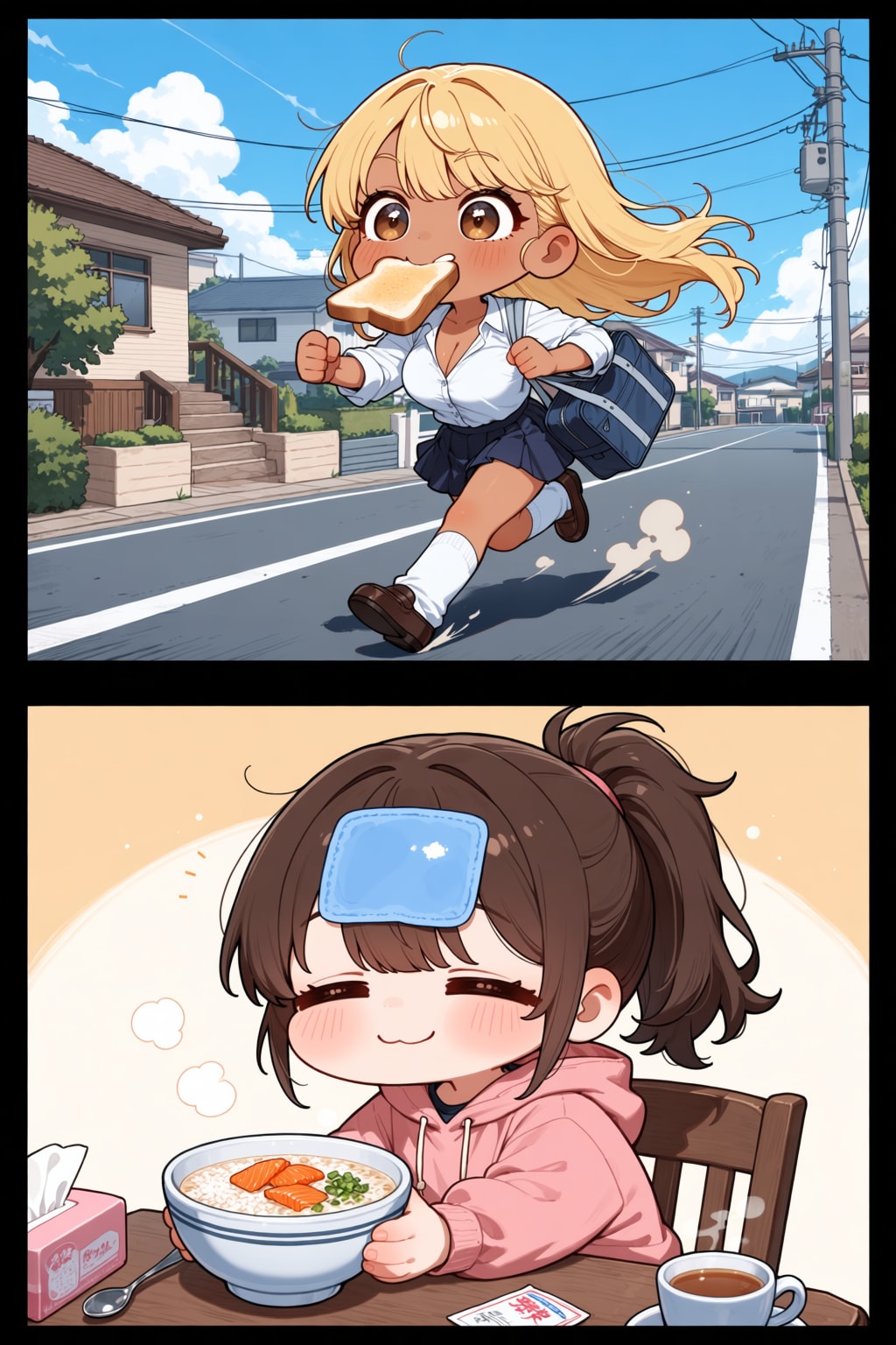 トースト登校⇔おかゆ欠勤