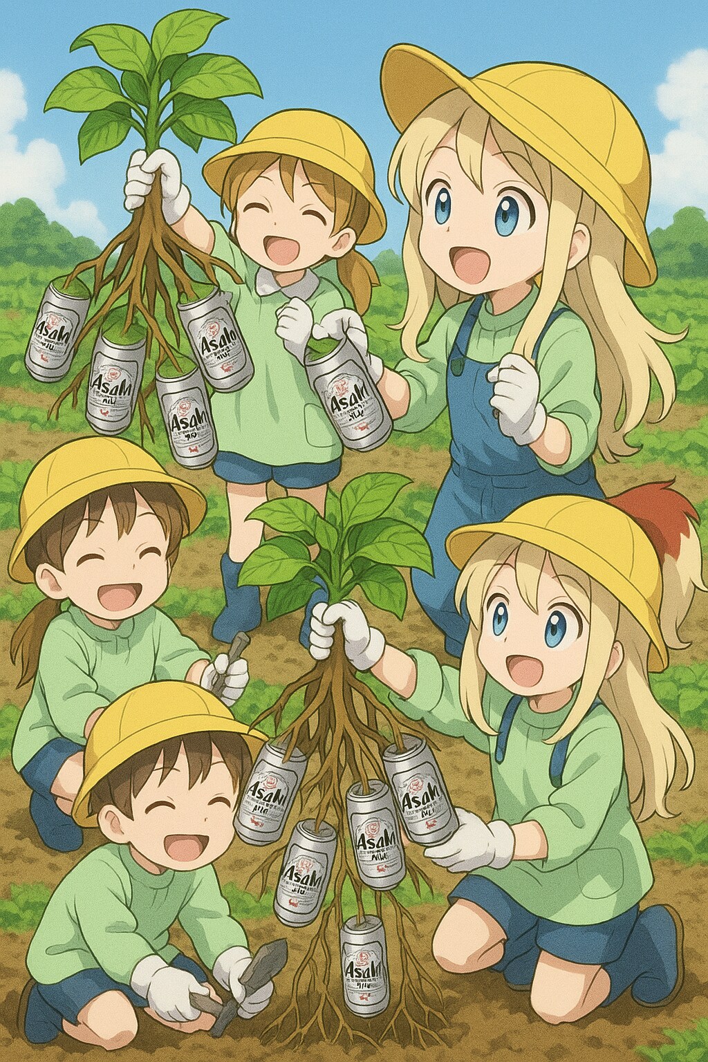 ビール缶掘りの小さな女の子