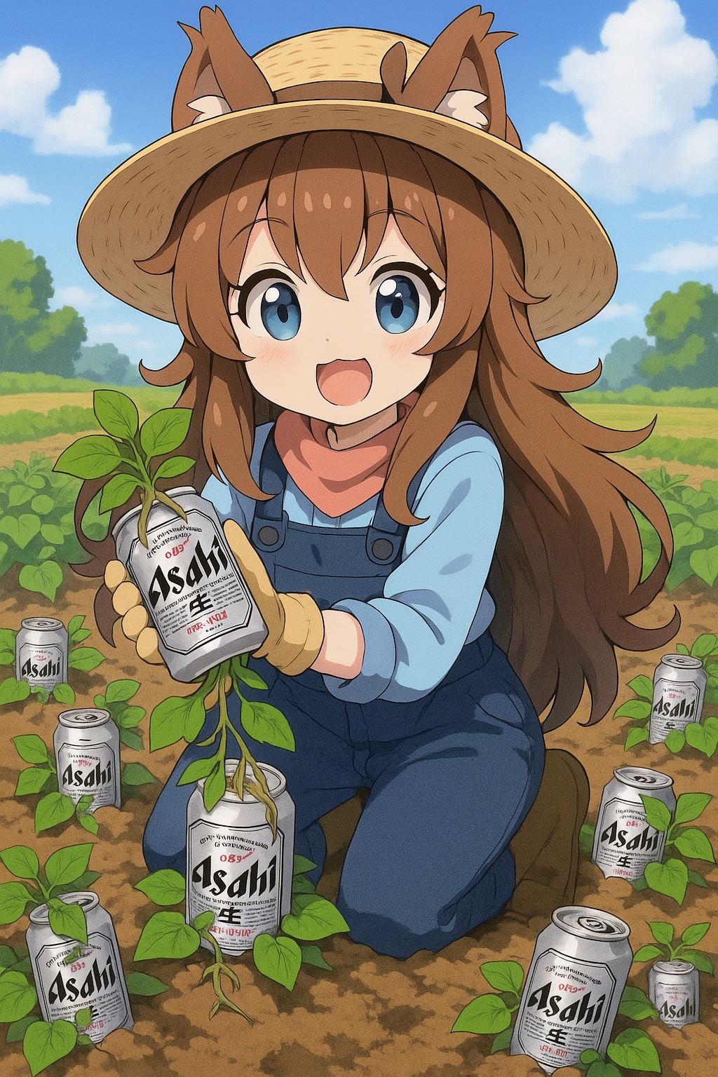 ビール缶掘りの小さな女の子
