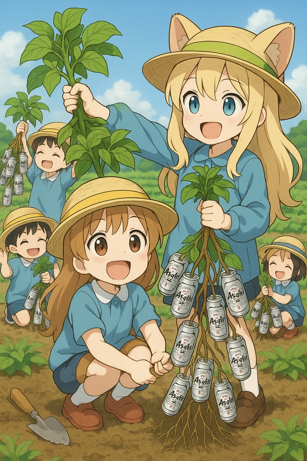 ビール缶掘りの小さな女の子