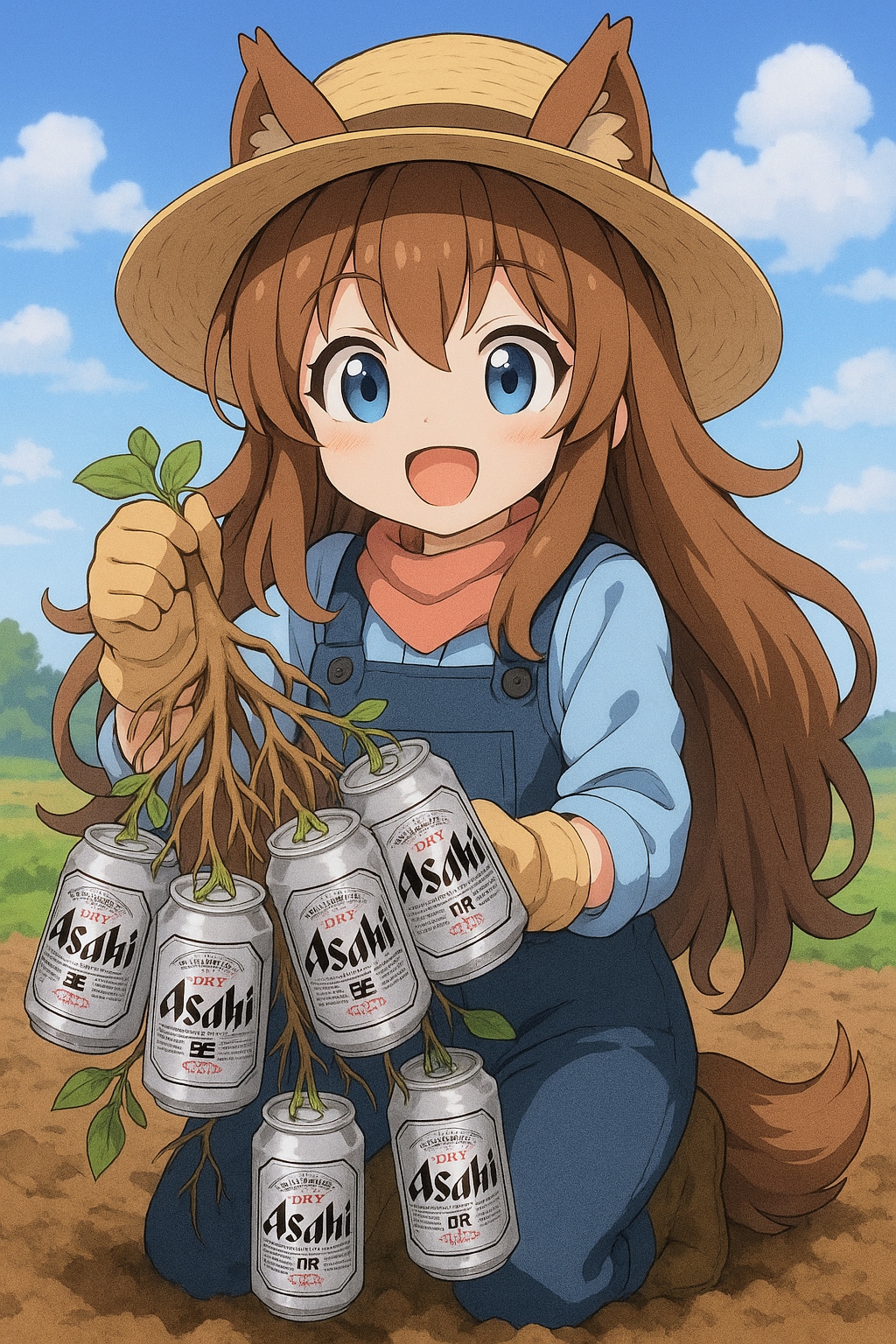 ビール缶掘りの小さな女の子