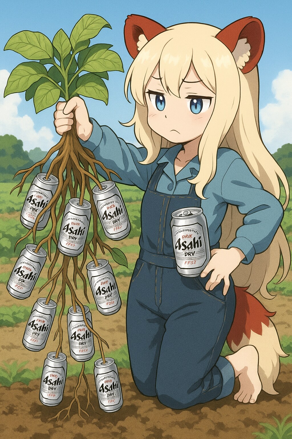 ビール缶掘りの小さな女の子