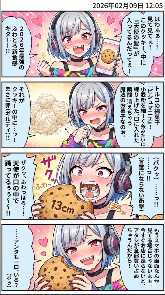 ザクザク×ふわふわ！トルコの綿菓子「エンジェルヘアー」入りクッキー　毎日漫画12時 | の人気AIイラスト・グラビア