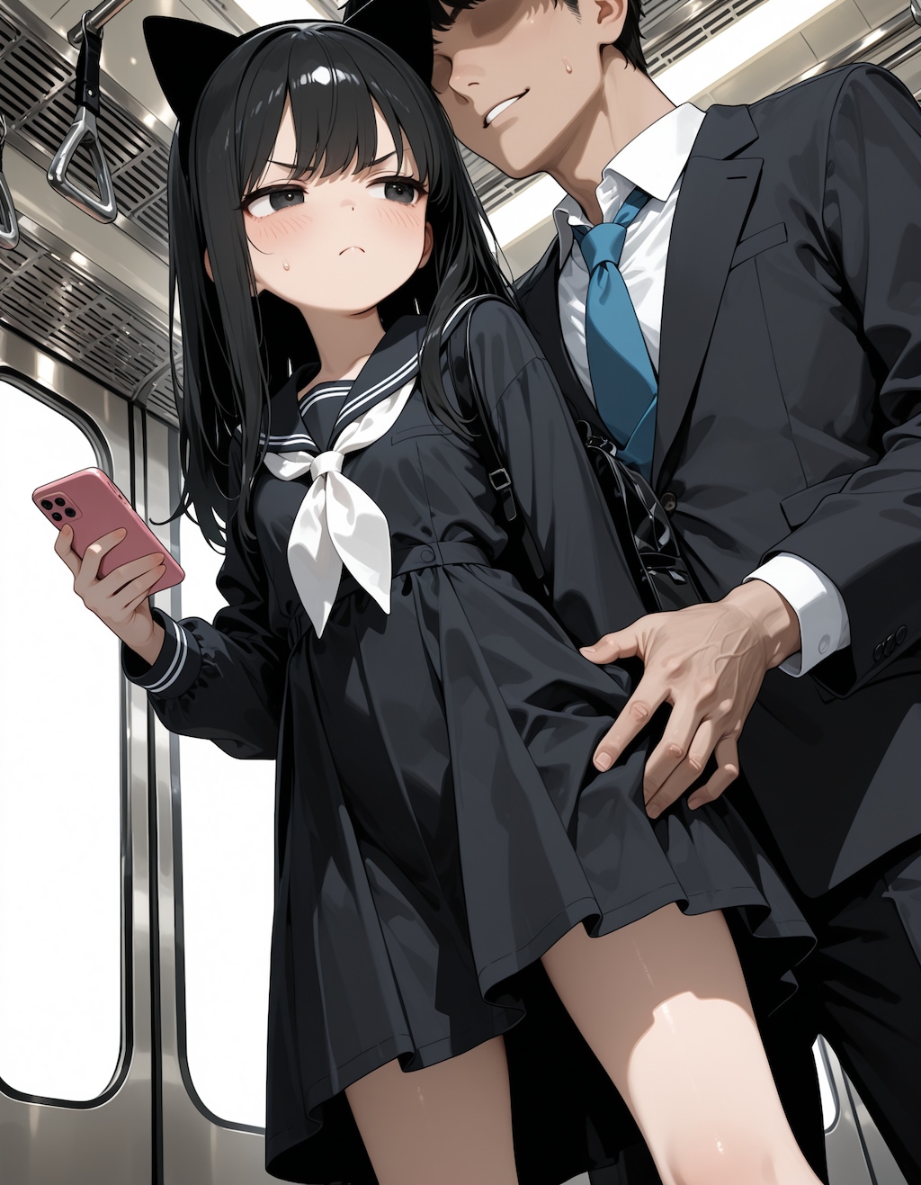 電車で見かけた女の子にイタズラ