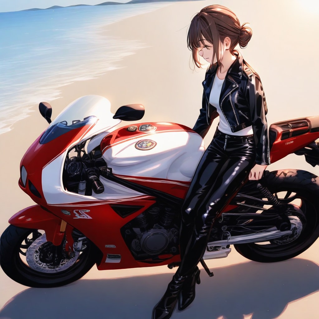 バイクと革ジャンの女の子