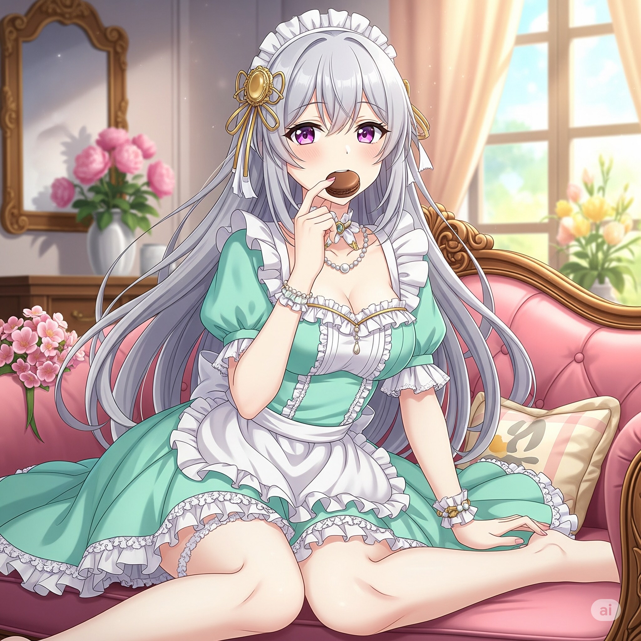 マカロンを咥えた美少女　－その２－ | の人気AIイラスト・グラビア