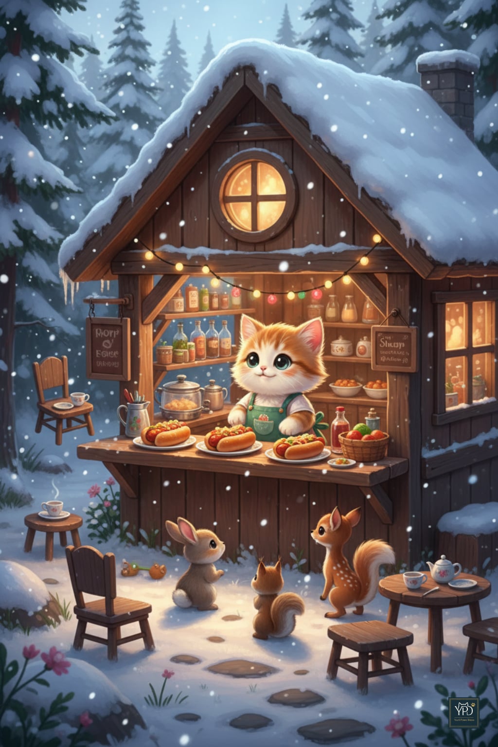 仔猫店主の雪の森ホットドッグ店