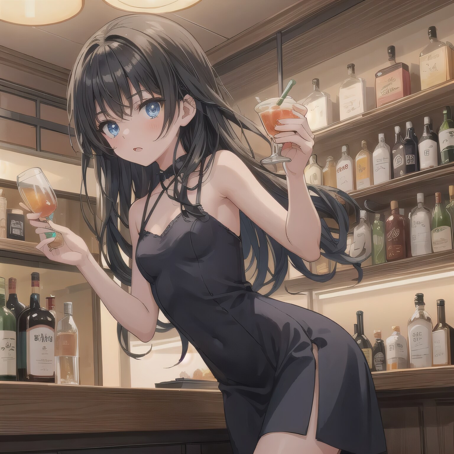 黒髪ロングで酒場の少女７ | の人気AIイラスト・グラビア