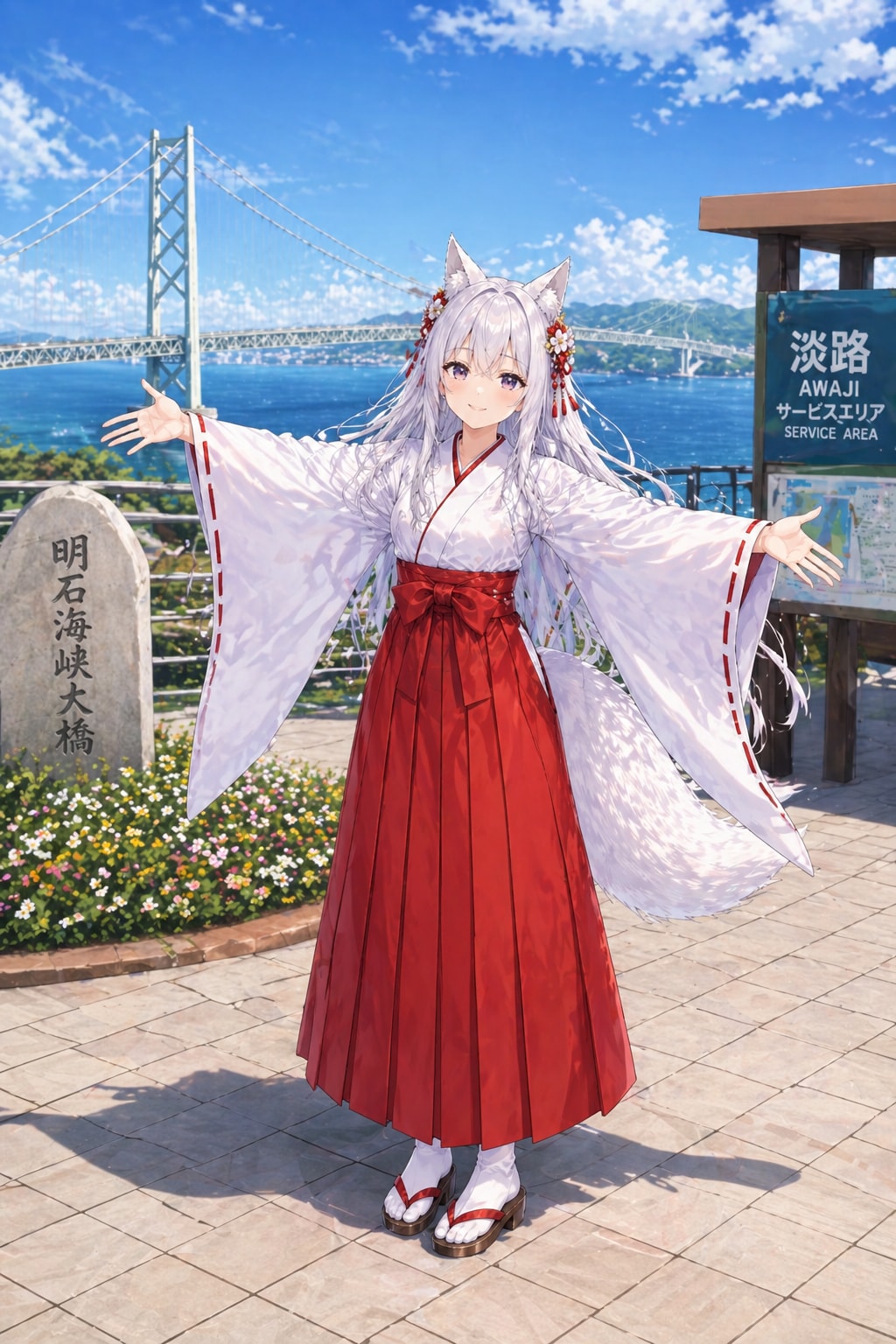 明石海峡大橋を臨んで白妙とデート | の人気AIイラスト・グラビア