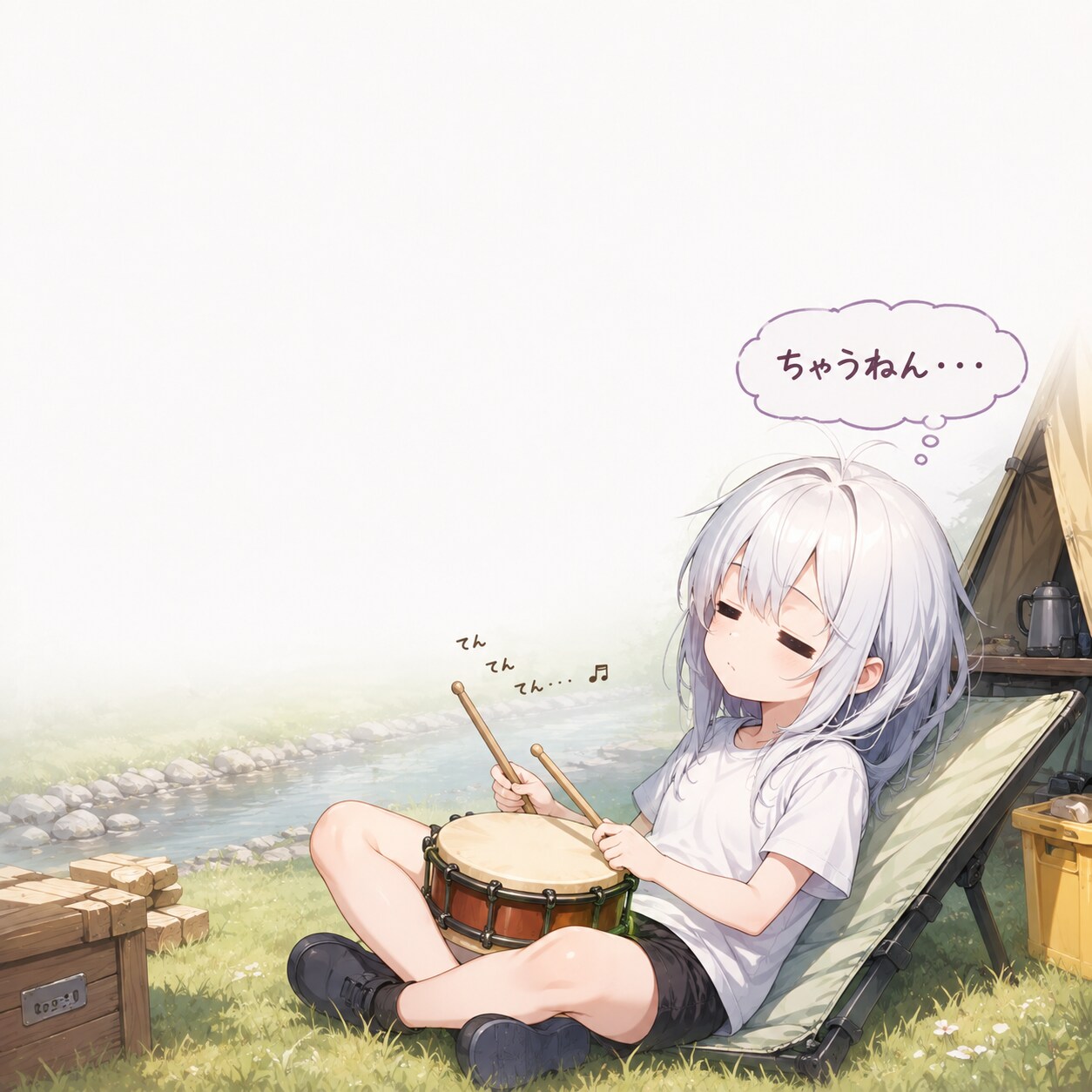 キャンプ場で太鼓練習するちゃうねんガール