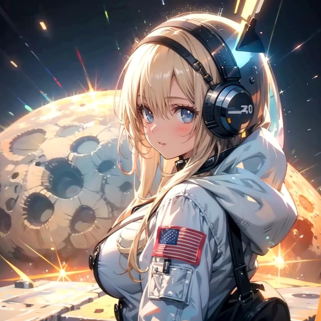 Blonde big breasted older sister who lands on the moon as an astronaut (30 years old) | の人気AIイラスト・グラビア