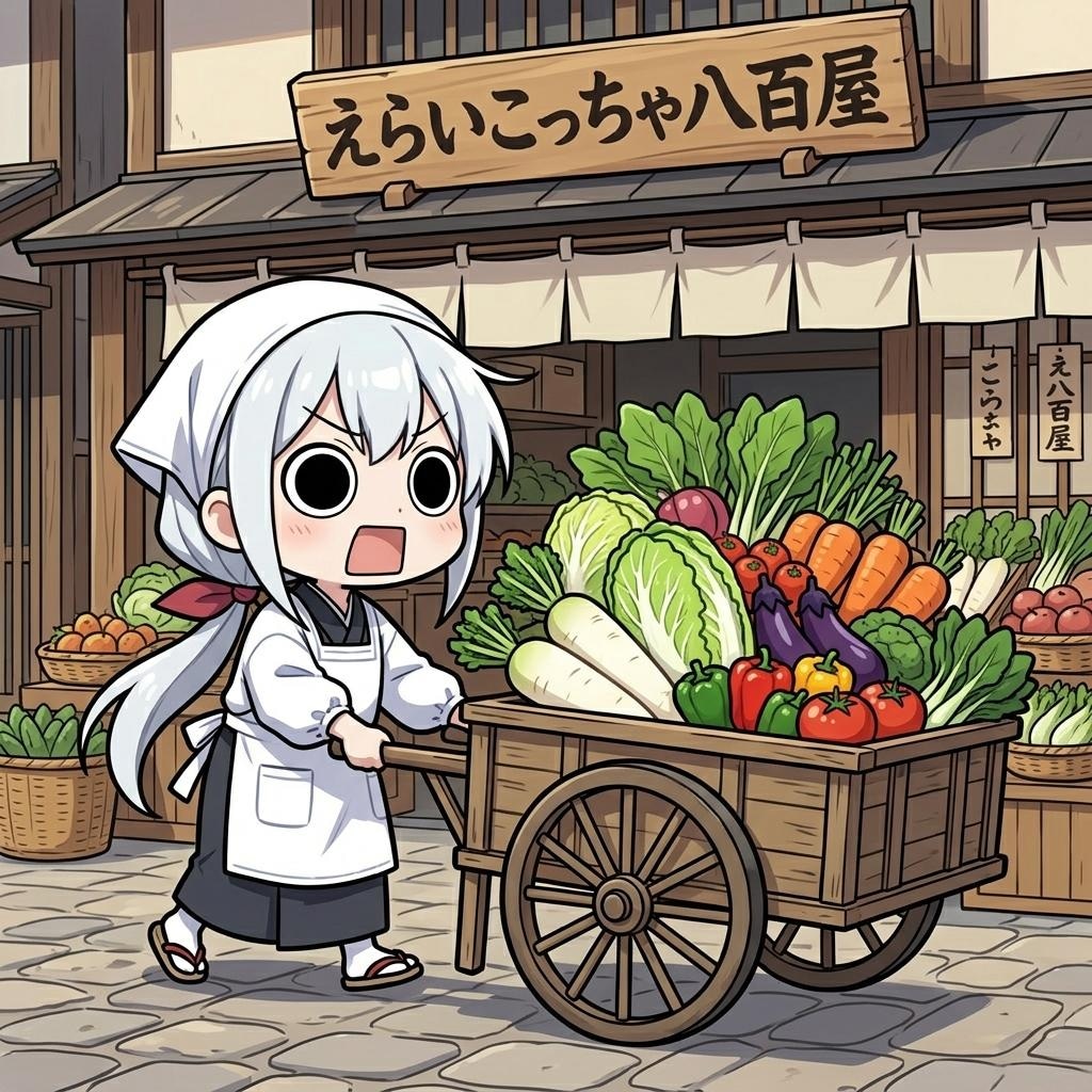 野菜を運ぶえらいこっちゃ嬢