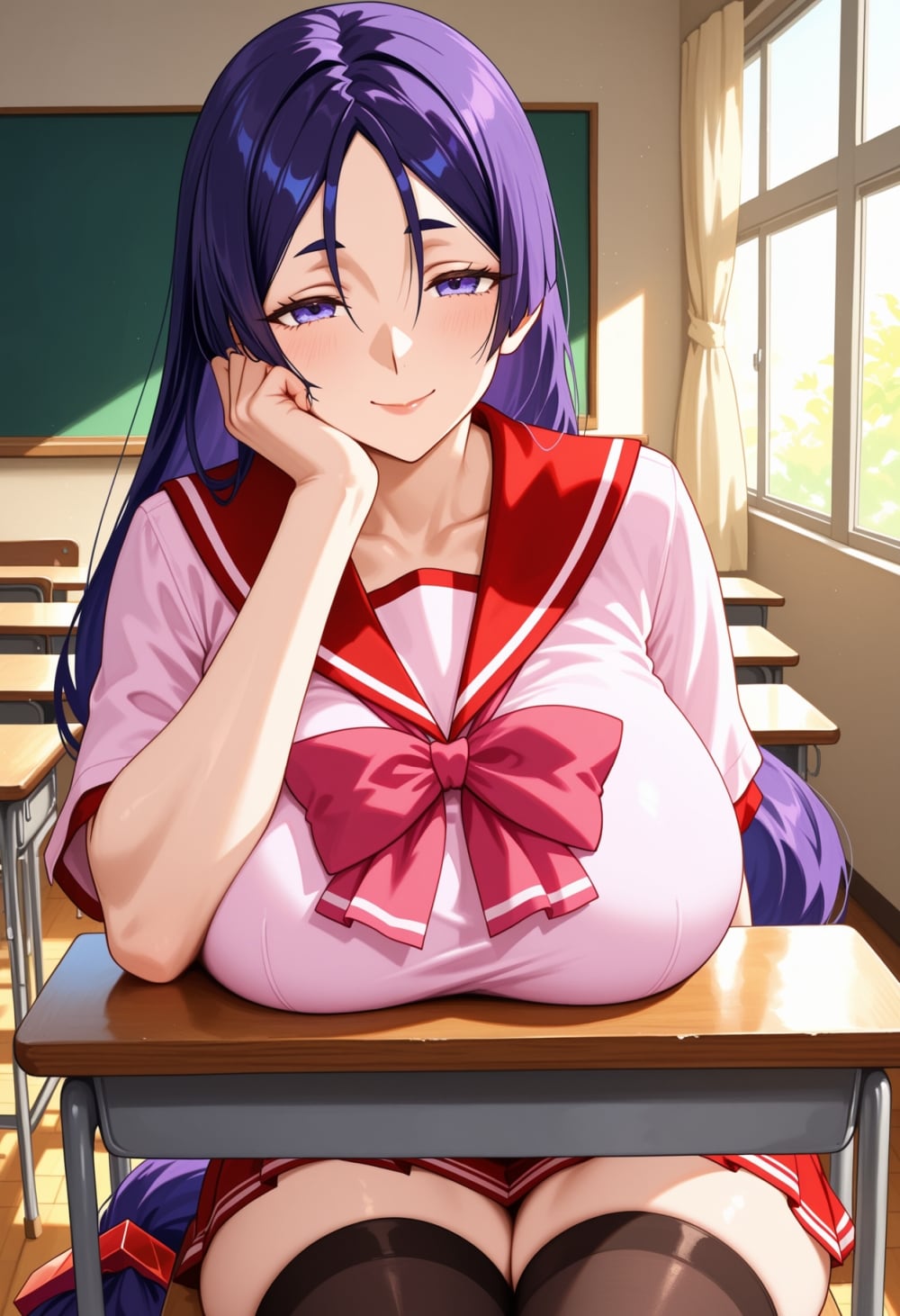 油絵＆アクリル厚塗り頬杖制服コスプレ人妻 | の人気AIイラスト・グラビア