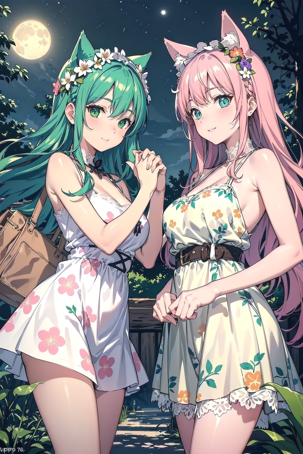 月に願いをする猫耳姉妹🐱🌕🐱