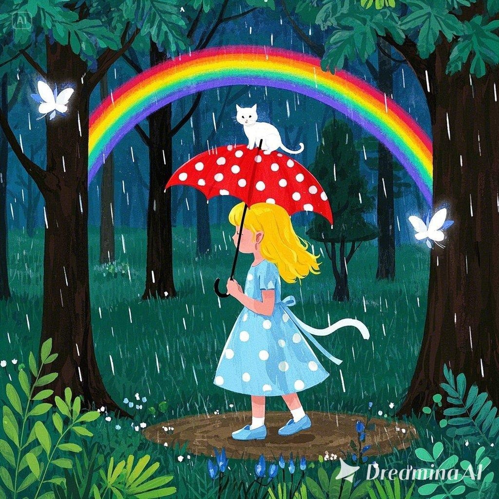 「虹の森のしずく姫」 ― 雨が降るたび、森に現れる少女と白猫のふしぎな旅 ―