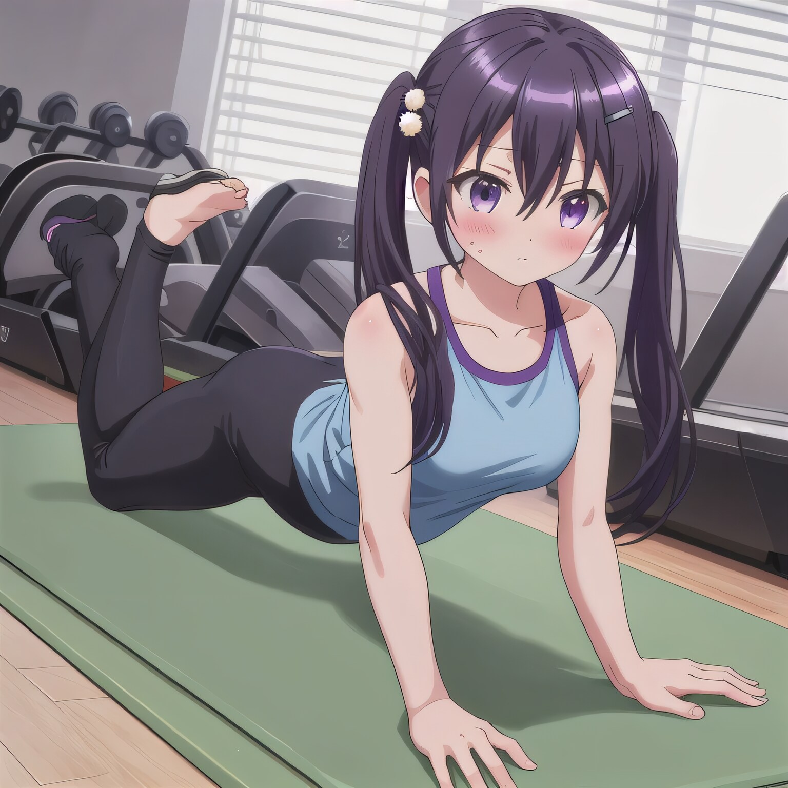 紫髪ロングで筋トレの少女６ | の人気AIイラスト・グラビア