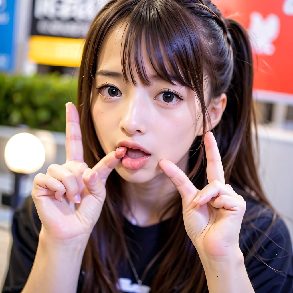 黒髪ロングの舌出し美女３７