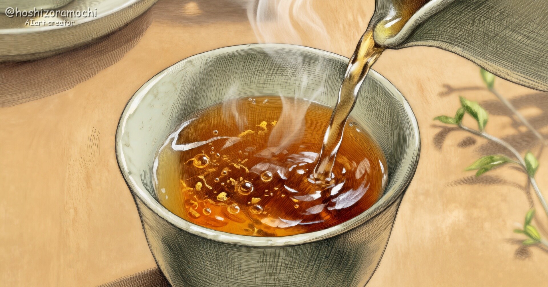 湯気立つ熱いお茶、最高🍵