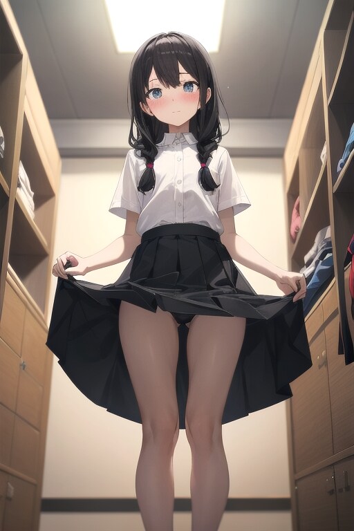 三つ編みなJCのたくし上げ