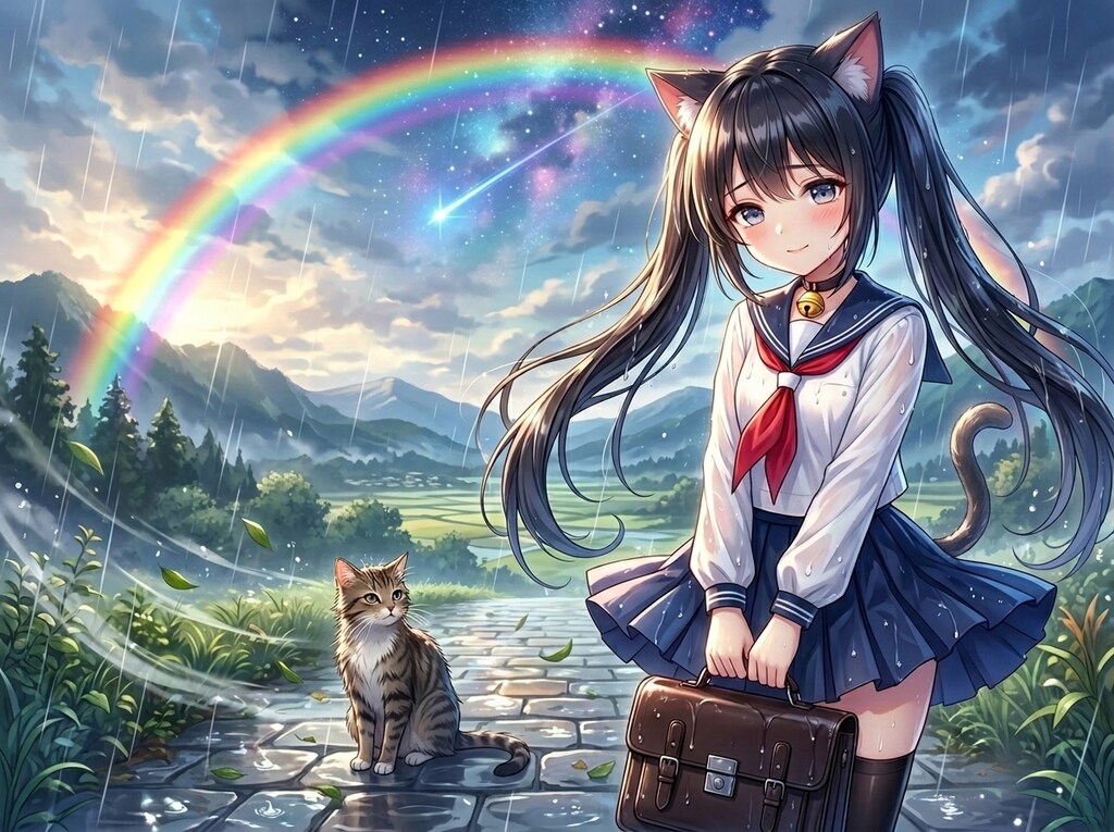 黒ツイにゃん。虹