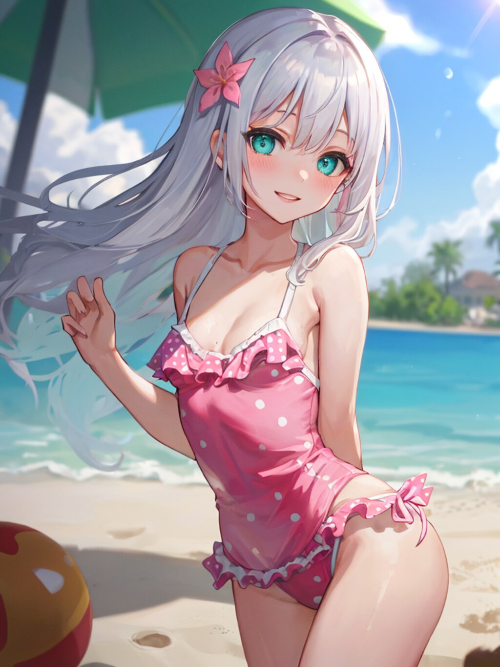 おはようございます。可愛い水着で。