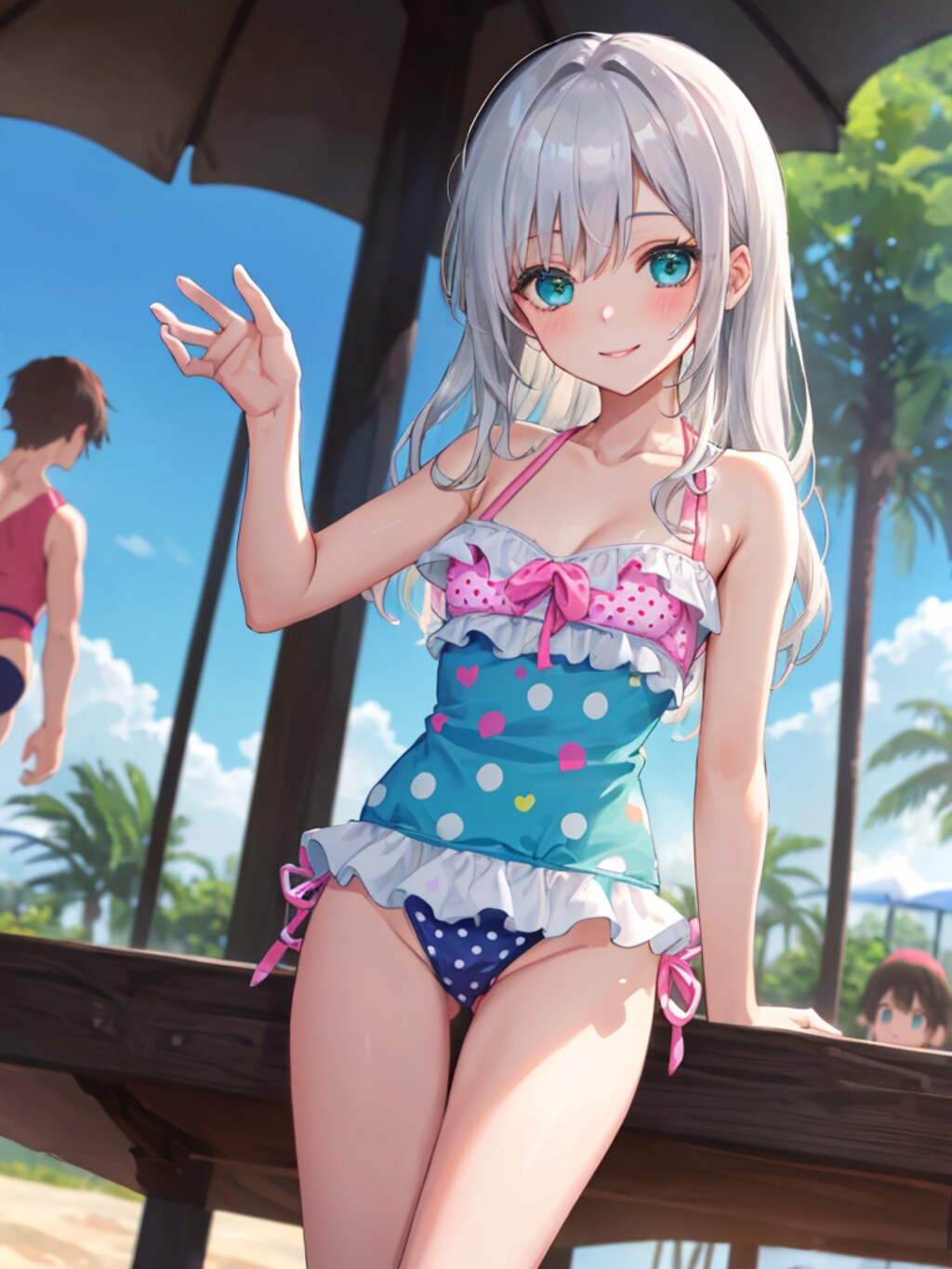 おはようございます。可愛い水着で。