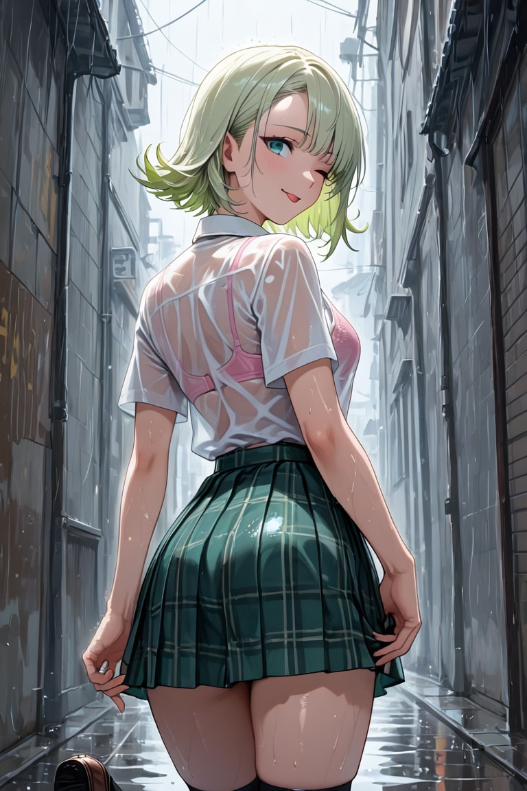 雨の透けブラ