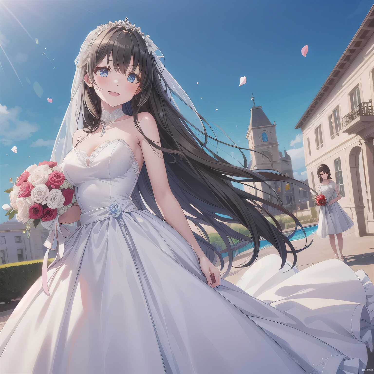 黒髪ロングでウェディングドレスの少女４１ | の人気AIイラスト・グラビア