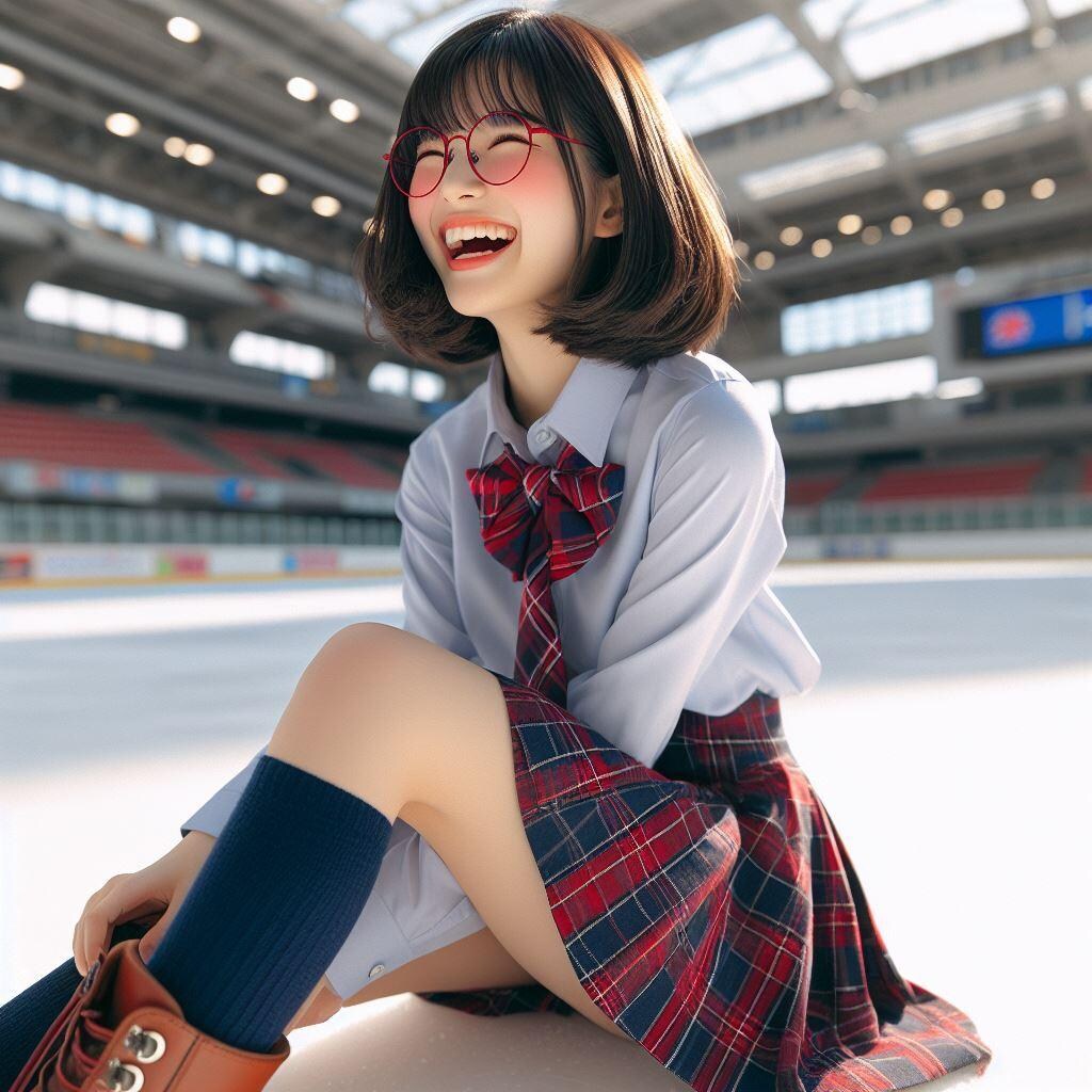 眼鏡女子 楓のアイススケート