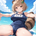 海でスク水たぬき娘ちゃん 2枚目