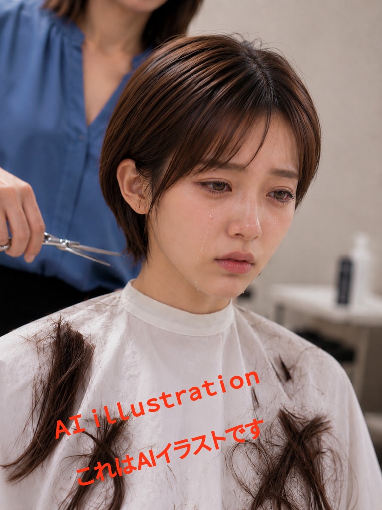 初恋のポニーテール美少女。 “初めてのバッサリ”。 小一時間、妖しく輝く冷たい鋏が捌かれるたび、 戻る道をひとつずつ断ち切るような音が静かに響く。
