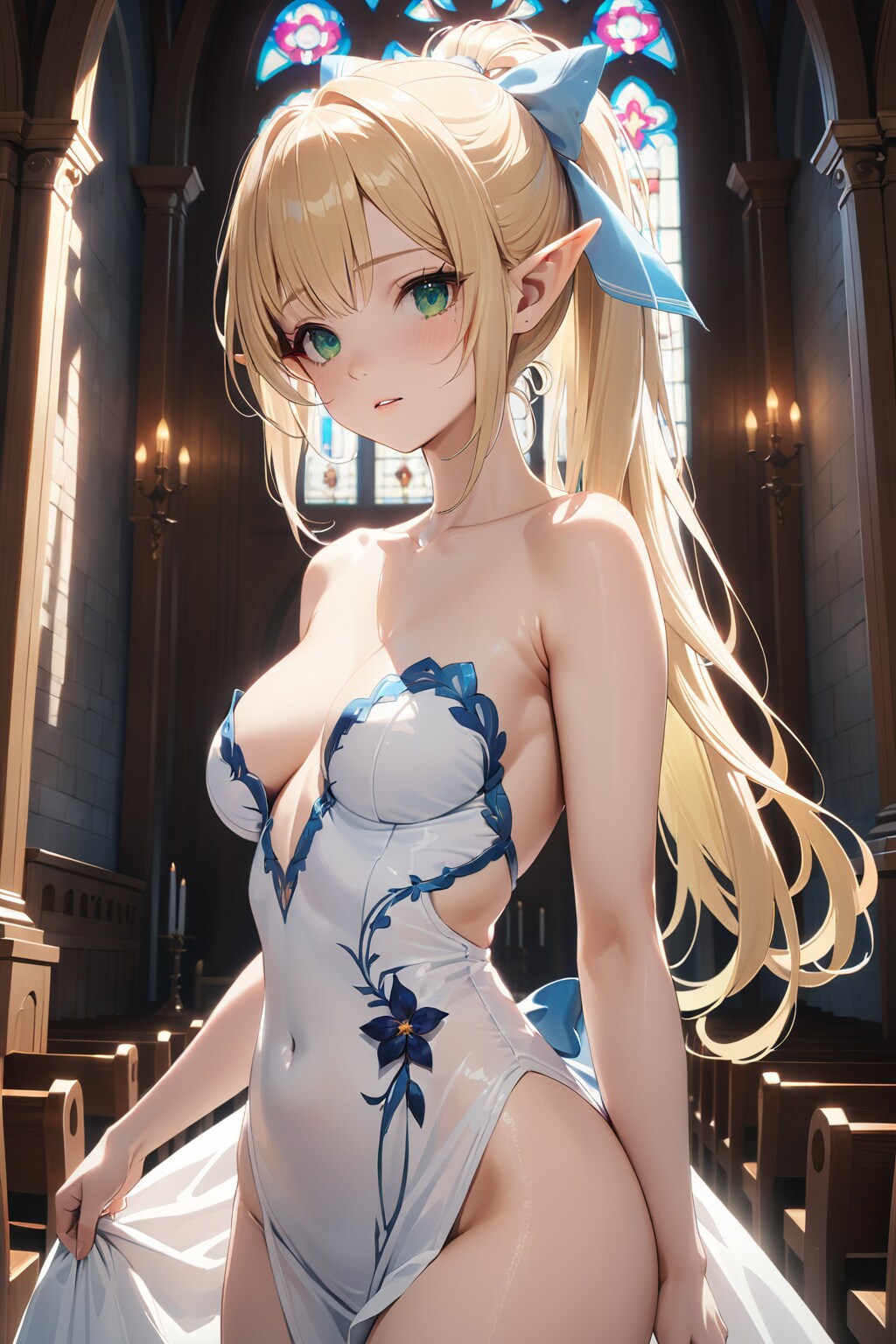 【習作】ウェディングドレス風衣装のエルフ族美少女