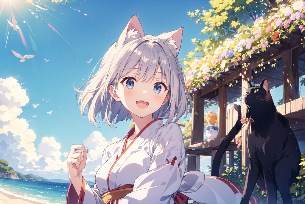 猫巫女様、初めて海を見る